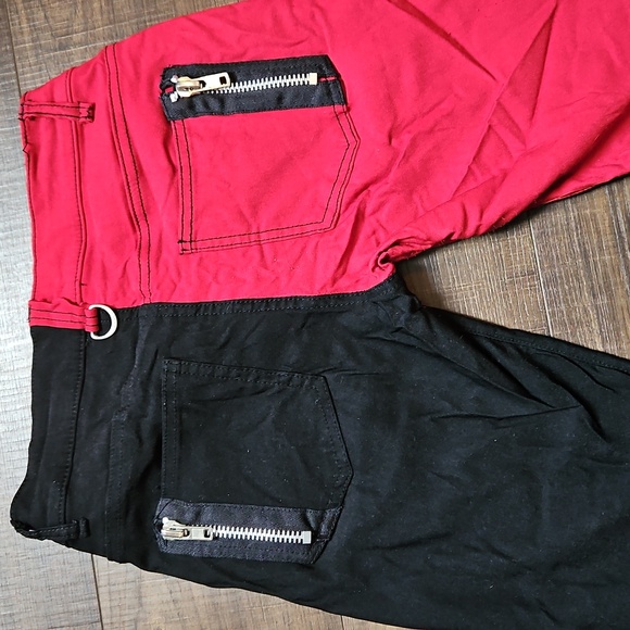 Banned Two-Tone Black and Red Skinny Pants - Picture 3 of 6